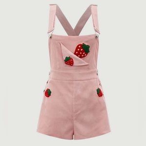 Shein MOD Strawberry Patched Crisscross back overall romper. Brand new!
